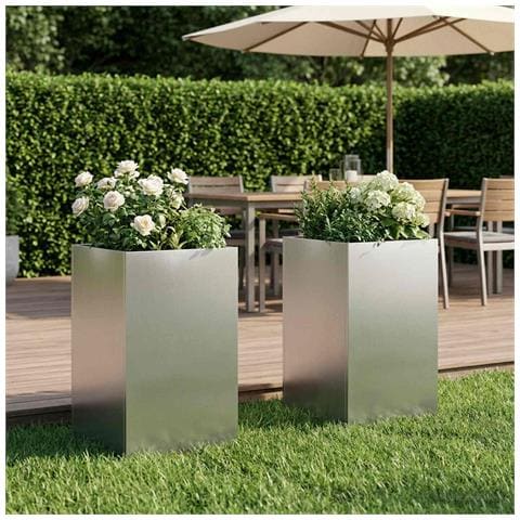 Vaso da giardino 2 pz Argento 40 x 40 x 50 cm Acciaio Inox - Foto 2