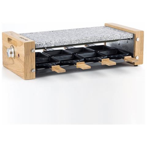 WOD8 Raclette multifunzione per 8 persone, Design in legno naturale, pietra di granito rimovibile, 8 padelle antiaderenti, 8 spatole in legno - Foto 6