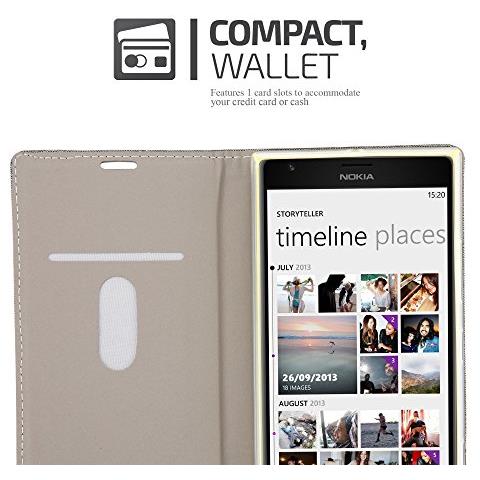 Custodia Compatibile Con Nokia Lumia 1520 In Grigio Chiaro Marrone - Coperchio Protettiva Con Chiusura Magnetica, Funzione Stand E Tasca Per Le Carte - Foto 2
