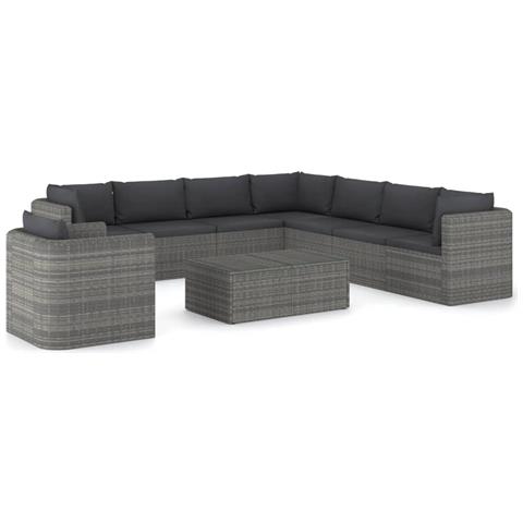 Set Divani Da Giardino 9 Pz Con Cuscini In Polyrattan Grigio - Foto 1