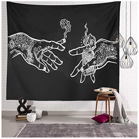 Arazzo Bianco E Nero Mani Floreali Hanging Psichedelico Trippy Hippie Di Boho Della Novit Tapestry Muro Arte Decorativo In Tessuto Per Camera Da Letto Soggiorno Residenza Universitaria 40 30 Pollici (100 75 Cm)  - Foto 4