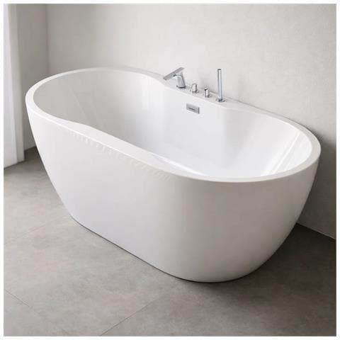 Vasca Da Bagno Free Standing Ovale Acrilico Bianco Lucido 3 Misure H 60 Cm *** Misure : 150x80x60 Cm - Foto 2