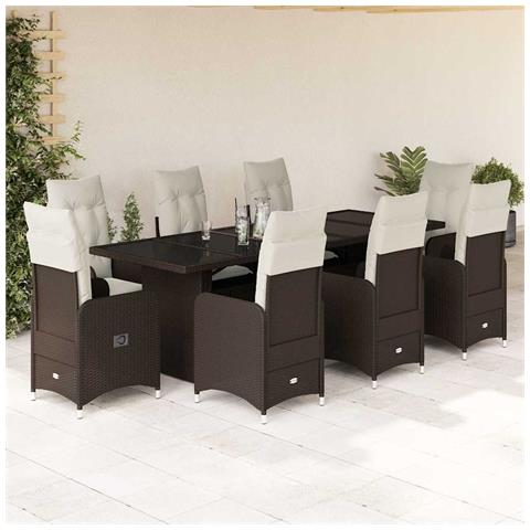 Set Bistrò Da Giardino 9 Pz Con Cuscini In Polyrattan Marrone - Foto 2