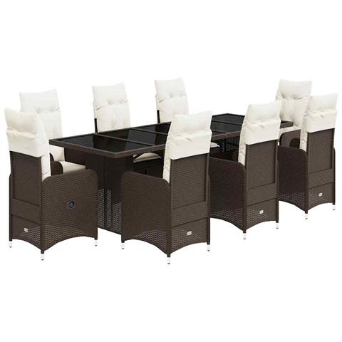 Set Bistrò Da Giardino 9 Pz Con Cuscini In Polyrattan Marrone - Foto 1