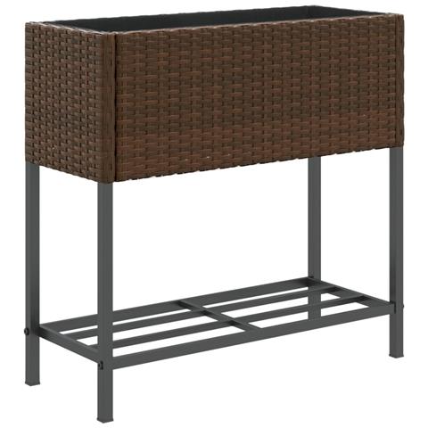 Fioriera da Giardino con Ripiano Marrone in Polyrattan - Foto 1