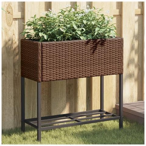 Fioriera da Giardino con Ripiano Marrone in Polyrattan - Foto 10