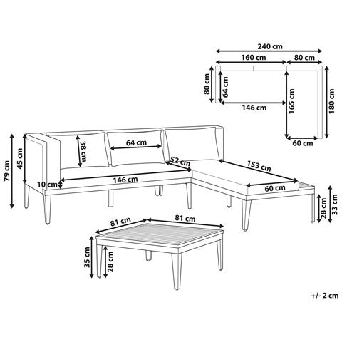 Set Di Divani Angolari Da Giardino 3 Posti Bracciano Lato Sinistro Legno Di Acacia Certificato Beige Chiaro - Foto 2
