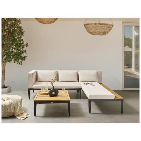 Set Di Divani Angolari Da Giardino 3 Posti Bracciano Lato Sinistro Legno Di Acacia Certificato Beige Chiaro - Foto 1