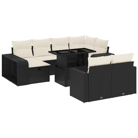 Set Divani Da Giardino 11 Pz Con Cuscini In Polyrattan Nero - Foto 2