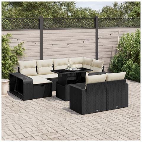 Set Divani Da Giardino 11 Pz Con Cuscini In Polyrattan Nero - Foto 1
