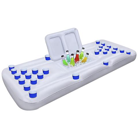Portabevande Gonfiabile, Gioco Beer-pong, Bancone Bar Piscina. 180x80x12cm. Colore Bianco - Foto 2