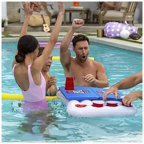 Portabevande Gonfiabile, Gioco Beer-pong, Bancone Bar Piscina. 180x80x12cm. Colore Bianco - Foto 6