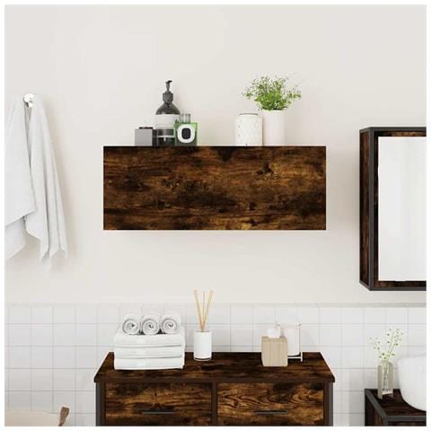Armadietto Bagno Rovere Fumo 80x25x30 Cm In Legno Multistrato - Foto 3