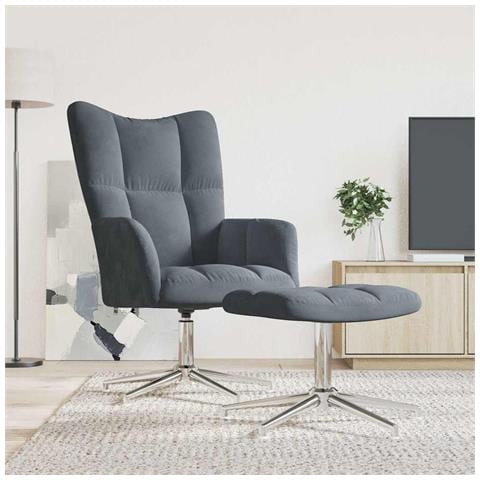 Lusso Casadino - Sedia Relax Con Poggiapiedi Grigio Scuro In Velluto - Foto 8