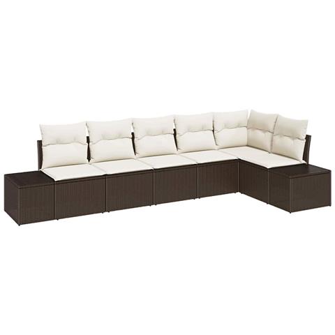 Set di divani da giardino di 6 pezzi con cuscini in rattan marrone - Foto 1
