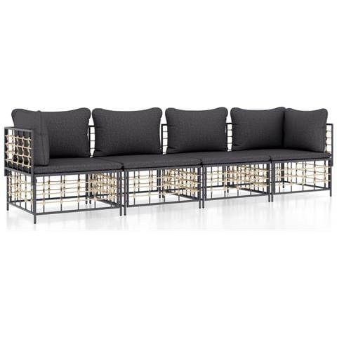 Set Divani da Giardino 4 pz con Cuscini Antracite in Polyrattan - Foto 1