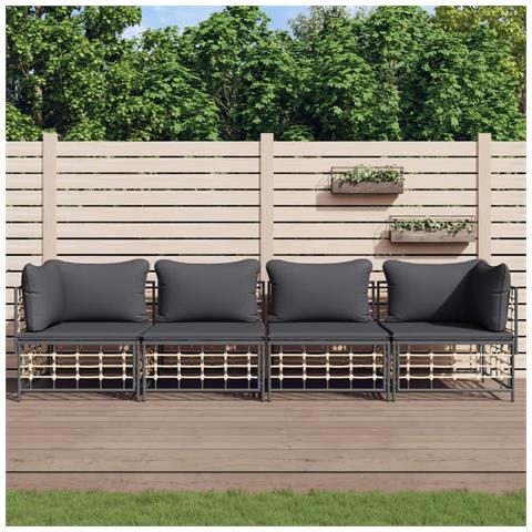 Set Divani da Giardino 4 pz con Cuscini Antracite in Polyrattan - Foto 2