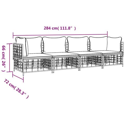 Set Divani da Giardino 4 pz con Cuscini Antracite in Polyrattan - Foto 8
