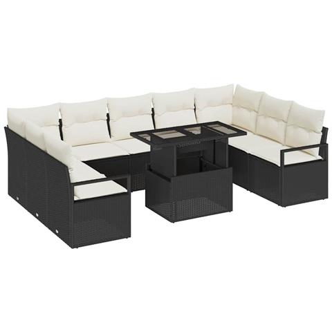 Set Divano da Giardino con 10 Pezzi e Cuscini in Rattan Nero,  Divano da Giardino per 2 Persone in Rattan Nero - Foto 1