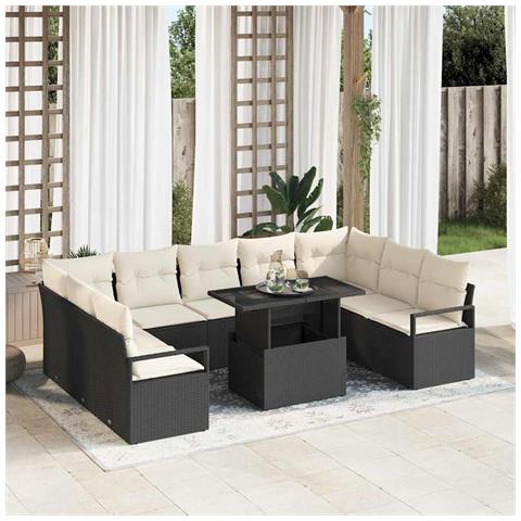 Set Divano da Giardino con 10 Pezzi e Cuscini in Rattan Nero,  Divano da Giardino per 2 Persone in Rattan Nero - Foto 2