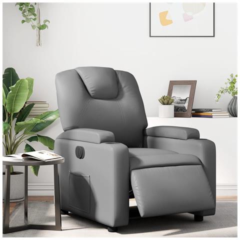 Poltrona Reclinabile Elettrica Grigia in Similpelle - Foto 2