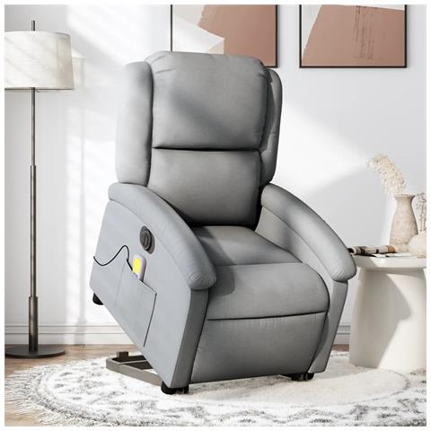 Poltrona Alzapersona Massaggi Elettrica Grigio Chiaro Tessuto - Foto 2