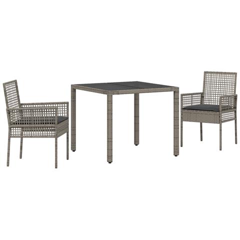 Set da Pranzo da Giardino a 3 Pezzi con Cuscini Grigio in Polyrattan - Foto 1