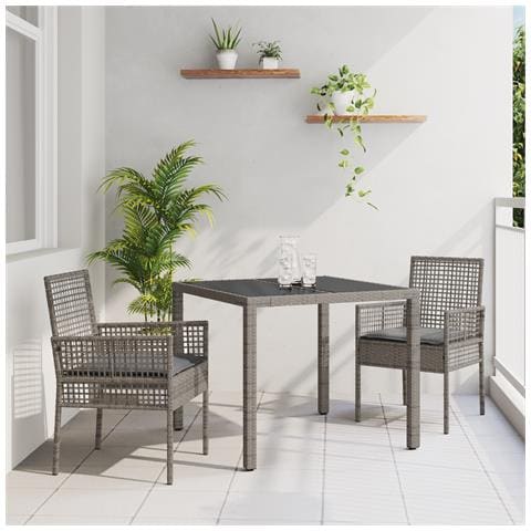 Set da Pranzo da Giardino a 3 Pezzi con Cuscini Grigio in Polyrattan - Foto 2