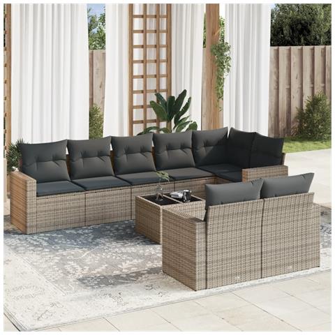 Set Divano da Giardino 9 pz con Cuscini Grigio in Polyrattan - Foto 2