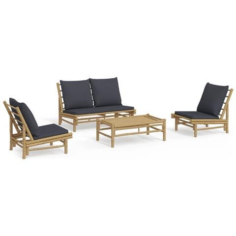 Set Salotto da Giardino 4pz con Cuscini Grigio Scuro Bambù - Foto 1