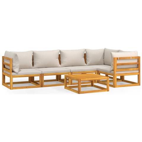 Set Salotto Giardino 6pz Cuscini Grigio Chiaro Legno Massello - Foto 1