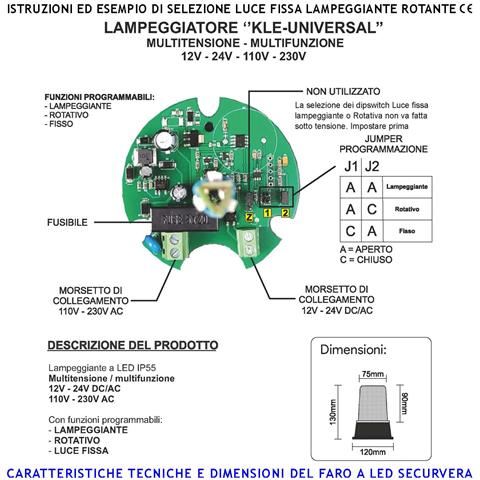 Segnale Verde 9 Led Su 3 Steli Funzioni Luce Fissa Lampeggiante O Rotante Alimentazione 12/24/230 V Montaggio A Palo O - Foto 2