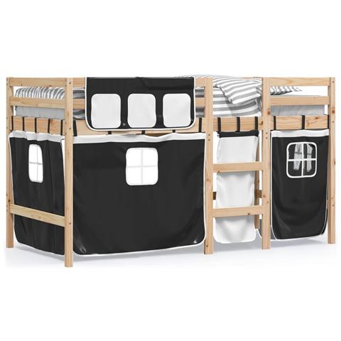 Letto a Soppalco Bambini con Tende Bianco e Nero 90x190 cm Pino - Foto 1