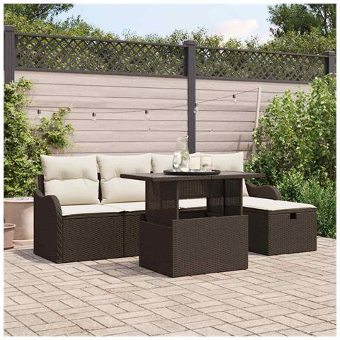 Set Divano da Giardino con cuscino 6 pcs Marrone Poly Rattan - Foto 2