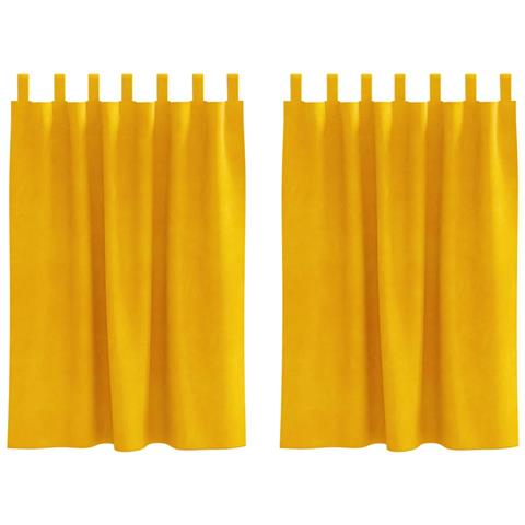 Tende con tende 2 pcs giallo senape 140 x 140 cm Velluto - Foto 1