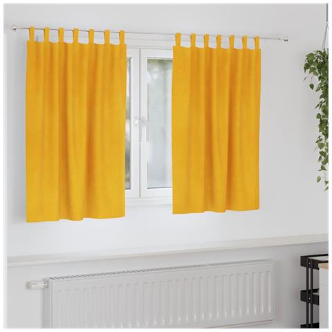 Tende con tende 2 pcs giallo senape 140 x 140 cm Velluto - Foto 2