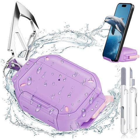 Custodia Protettiva In Tpu Con Penna Per La Pulizia Compatibile Con Apple Airpods Pro 3 - Antiurto E Impermeabile Purple - Foto 1