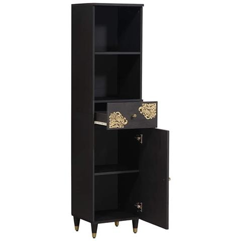 Credenza Nero 38 x 33 x 160 cm Legno di mango massello - Foto 2