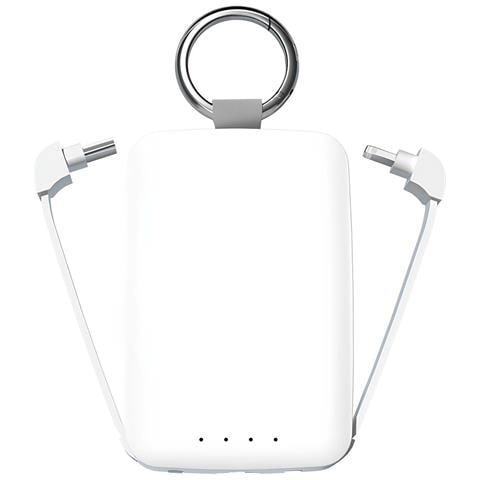 Batteria Di Emergenza 4000mah Ultra-compatta Con Portachiavi E 2 Mini Cavi, Bianco - Foto 1