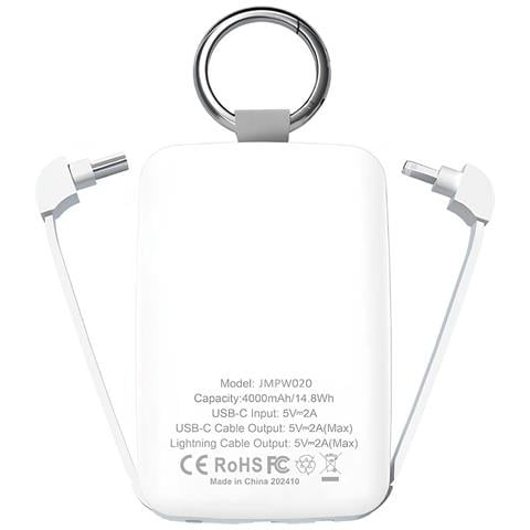Batteria Di Emergenza 4000mah Ultra-compatta Con Portachiavi E 2 Mini Cavi, Bianco - Foto 4