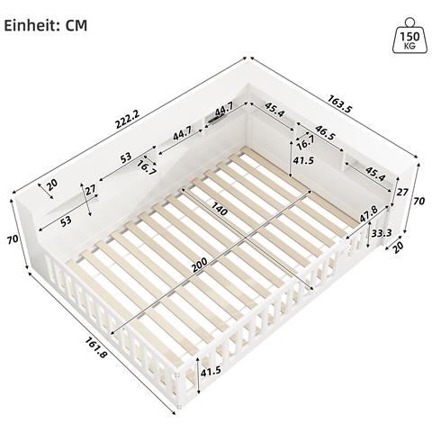 Letto Con Sponda Regolabile, Porte Usb E Scomparti Organizzativi - Foto 2