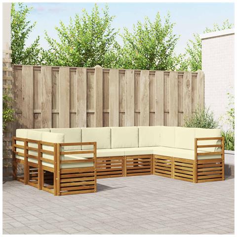 Set divani 9 pcs Naturale e Crema Legno di Acacia Massello - Foto 2