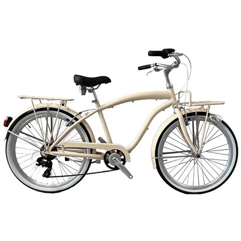 Bici Alluminio Da Uomo Misura 26 City Bike Bicicletta Beach Cruiser Stile Americano Cambio 7v Completa Di Accessori Luci A Led - 46 Panna - Foto 1