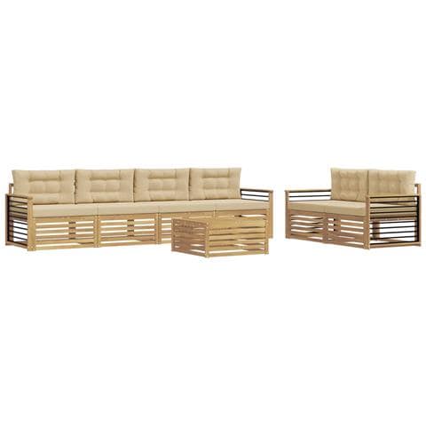 Set di divani da esterno 7 pcs Bianco e Beige Poliestere - Foto 1