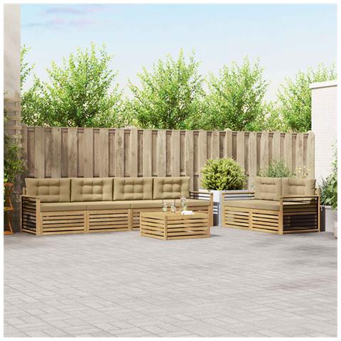 Set di divani da esterno 7 pcs Bianco e Beige Poliestere - Foto 2