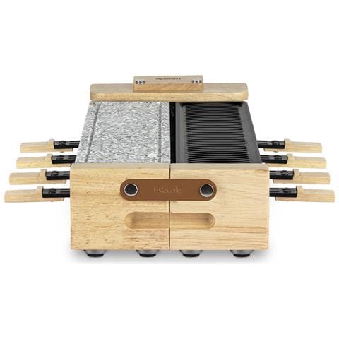 WOD360 Raclette grill multifunzione 8 persone, pietra di granito, base girevole 180°, piastre rimovibili, 8 padelle e 8 spatole, 1400 W - Foto 2