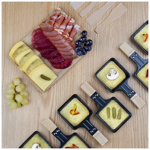 WOD360 Raclette grill multifunzione 8 persone, pietra di granito, base girevole 180°, piastre rimovibili, 8 padelle e 8 spatole, 1400 W - Foto 6