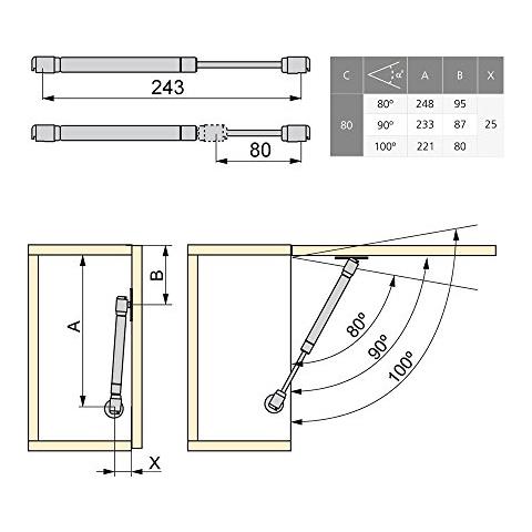 1274925 Set Di 10 Kit Braccetto Molla A Gas, Verniciato Alluminio, 5kg 80mm (10un) - Foto 2