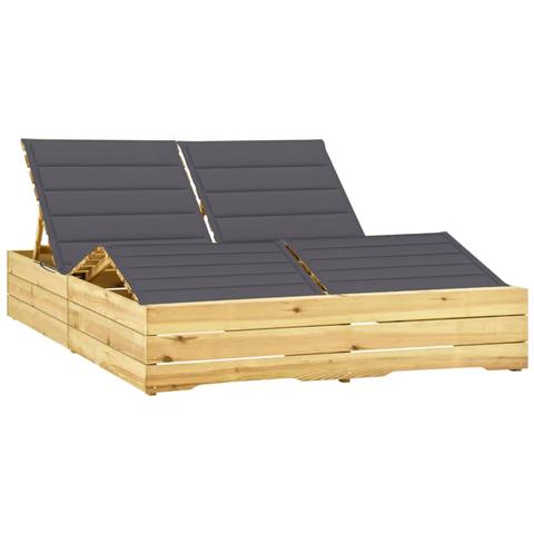 Lettino Prendisole Doppio e Cuscini Grigi in Pino Impregnato - Foto 1