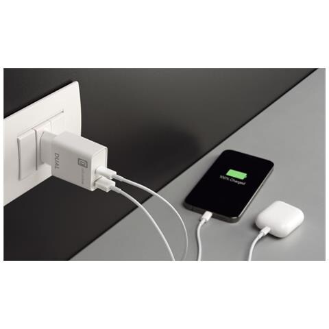 Caricabatterie Dual Charger per iPhone 8 o successivi Caricabatterie da rete con 2 porte USB e USB-C per la carica simultanea di due dispositivi Apple. Colore Bianco - Foto 2